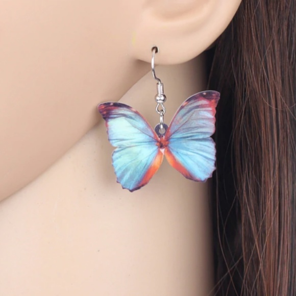 NEW Acrylic Morpho Butterfly Earrings - Picture 4 of 6
